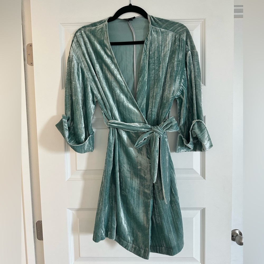 Topshop Velvet Wrap Dress in Light Blue